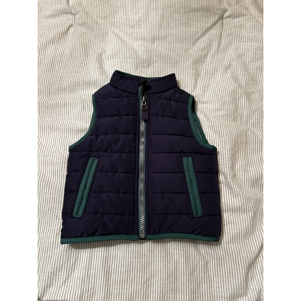 Carters 12‎ Month Boys Puffer Vest Padded Quilted Zipper Pockets Cozy Blue Green